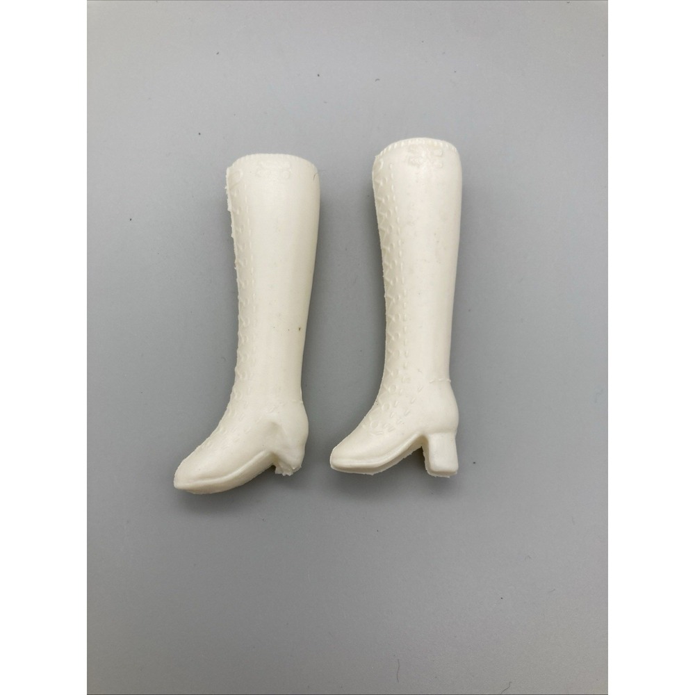 Vintage Barbie Tall White Laces Boots Mattel Japan Hard Plastic Mod Go-Go Retro